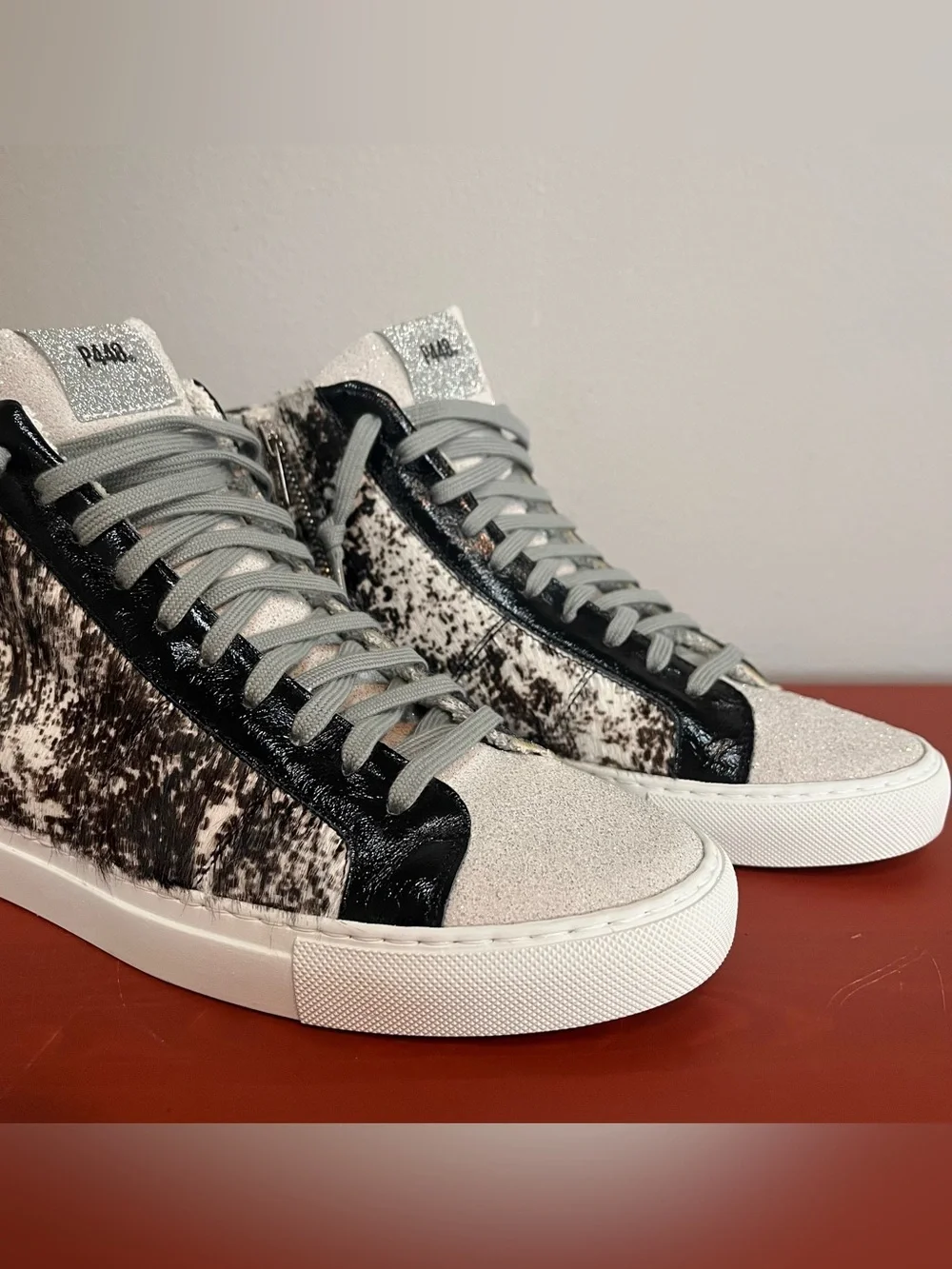 P448 Cow Softy Calf Hair High Top Sneakers Women's Size 41 Streetwear Western